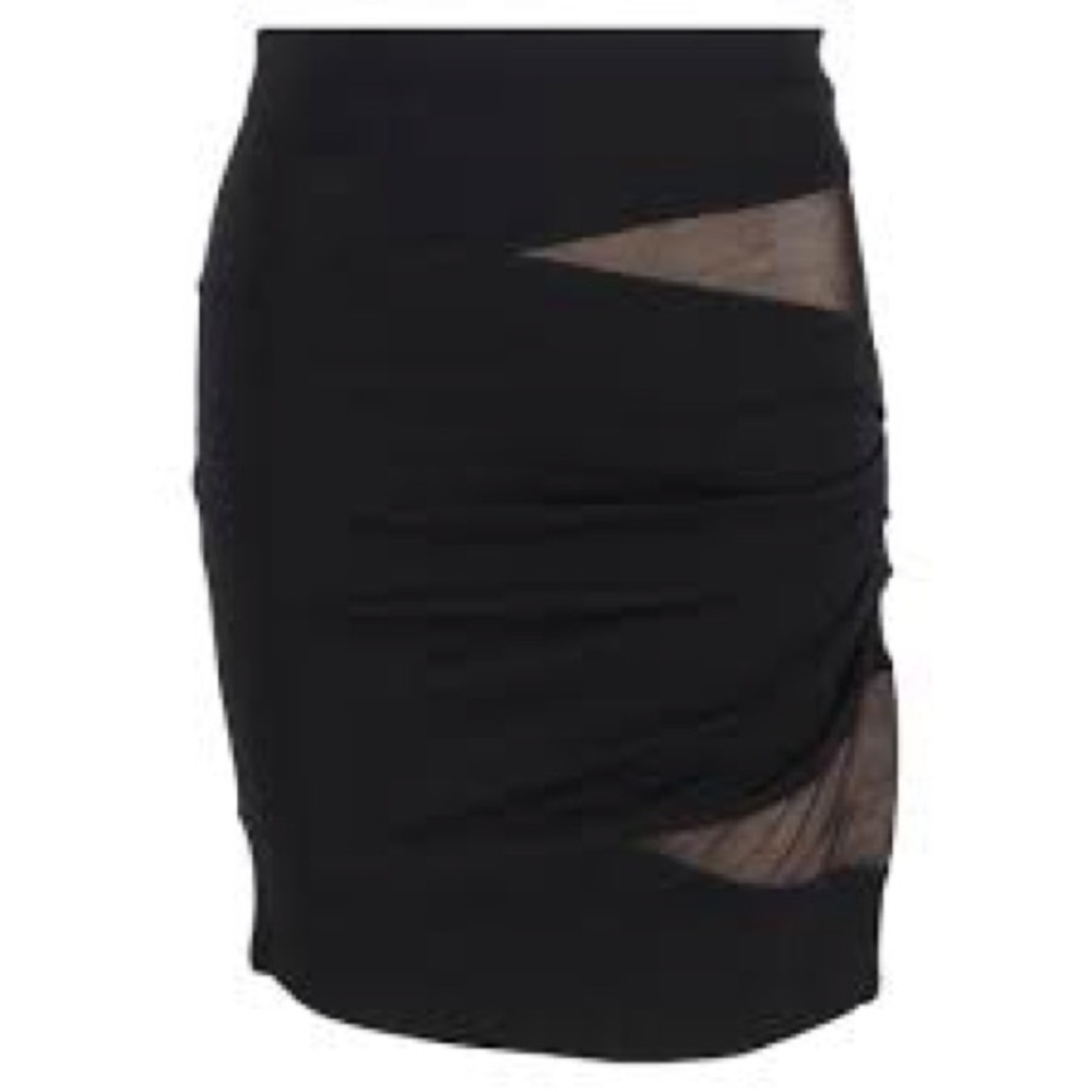 Alexander Wang Black & Cream Mesh Side Ruched Mini Pencil Skirt Size S